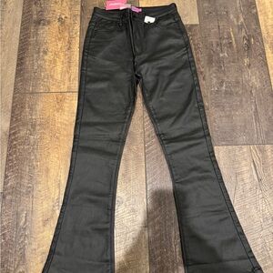 EDIKTED Black Leather Flared Pants